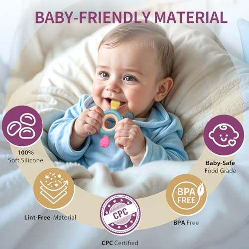 Image of akolik Teething Toys for Babies, Baby Teethers Toy Teething Ring Silicone, Grasping Teething Toy, BPA Free Teething Newborn Accessories for Baby 0 3 6 9 12 18 Months (Blue B)