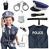 12 Pcs Police Costume for kids with Toy Role Play Kit with police badge, handcuffs,kids flashlight for Cop Costume, great for HALLOWEEN costume, FBI,Detective,Swat, and Kids Dress-up clothes