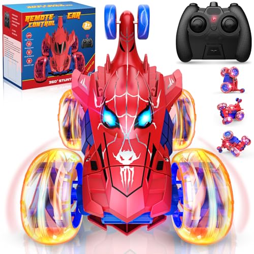 Remote Control Car, RC Car Toys for Boys Ages 3-10, Fast Stunt Monster Truck with 360° Rotating & 4WD Wheel Lights, 2.4Ghz RC Hobby Crawler, Cool Toys Birthday Gifts for 4 5 6 7 8 9 10 Year Olds Kids