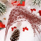 HRONG 24 PCS 39.37in Artificial Glitter Berry Stem Decorations, Sparkle Berry Branches with Bendable Iron Wire for Christmas Tree Decorations, Holiday Wreaths, Wedding,DIY & Home Party Decor (Red)