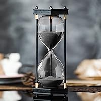 AKAKAMUING Large 60 Minute Hexagon Hourglass Timer - Decorative Black Sand Sandglass with Wood & Metal Frame