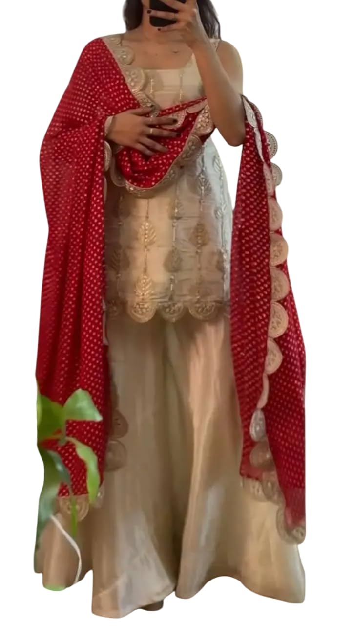 Women's Tedy Crush Embroidered Kurti With Sharara & Dupatta Set-image-30