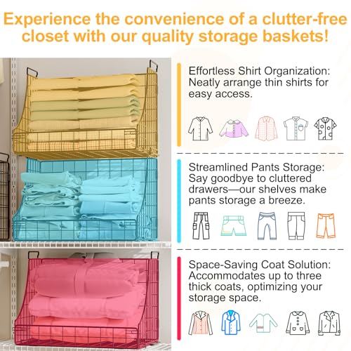 Lyuwanxian 4-Pack Stackable Wire Baskets For Closet Organizers And Storage, Open Storage Bins For Clothes, Toys, And Snacks - Rustic Metal Closet Organizers And Storage Shelves In Black thumb #2