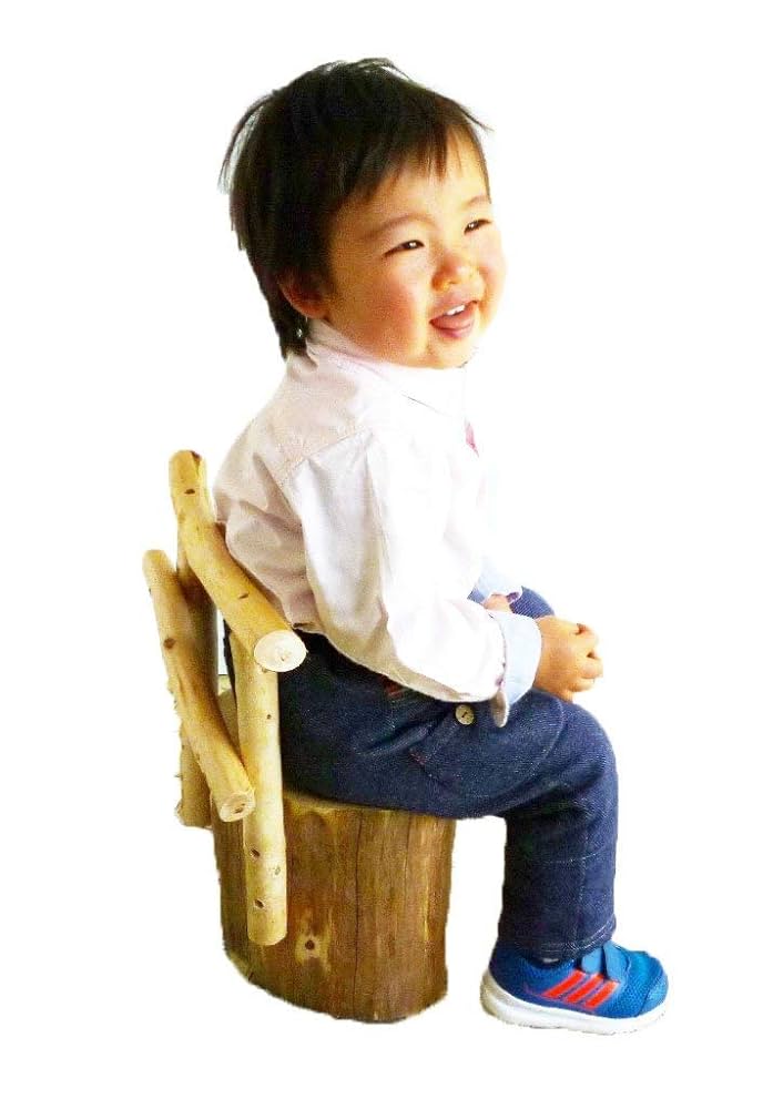 Amazon | 子供 丸太椅子 国産 ひのき無垢 ひのき枝背もたれ付
