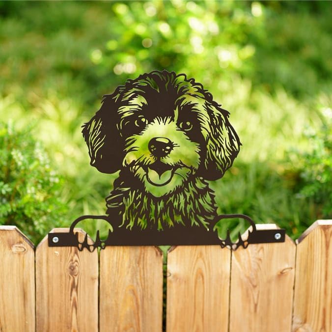 FAHAAM Decoration Metal Dog Fence Topper, Garden Outdoor Decor, Spaniel Fence Topper, Black Metal Dog Art, Garden Decorative Dogs Art for Outdoor, 6 Different Dogs Design. (Cockapoo Silhouette)