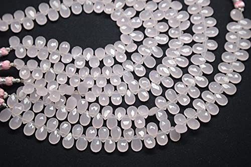 Rose chalcedony faceted pear briolette beads pour collier artisanal en pierre