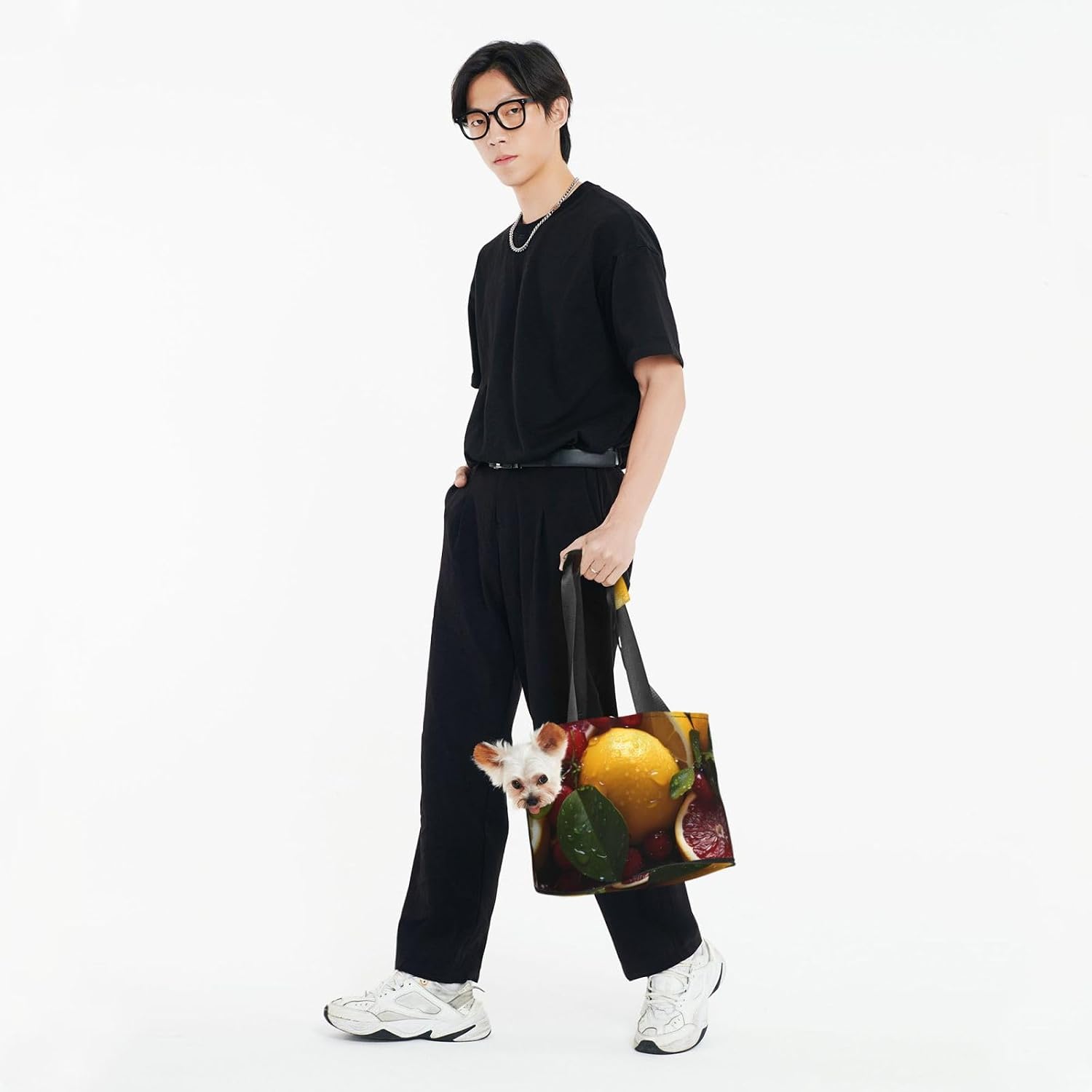 Fresh Grapefruit Lemon Pet Tote Bag for Small Dogs and Cats, Black, 15.2 x 10.4 x 7.5 Inches, Polyester, with Adjustable Shoulder Strap image 5