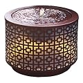 Sunnydaze Metal Cylinder Bubbler Outdoor Water Fountain - 14.25-Inch - Features LED Lights and Repeating Squares Pattern