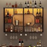 YOURLITE 3-Tier Bar Shelves, Wall Mounted Wine Rack with LED Lighting, Wall Bar with Wine Display Stand, Bar Shelf with Glass Holder for Living Room Kitchen Coffee Wine Bar, 80×20×100, Black - Image 8