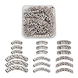 KISSITTY 30pcs/Box Antique Silver Filigree Long Curved Noodle Tube Spacer Beads 24~48mm for DIY Jewelry Making