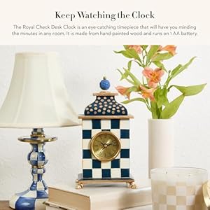 Mackenziechildsdeskclockdecorativewoodclockforkitchenandlivingroomblueandwhiteroyalcheck Urban Country Home Decor Mackenzie childs desk clock decorative wood clock for kitchen and living room blue and white royal check urban country home decor
