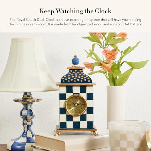 Mackenziechildsdeskclockdecorativewoodclockforkitchenandlivingroomblueandwhiteroyalcheck Urban Country Home Decor Mackenzie childs desk clock decorative wood clock for kitchen and living room blue and white royal check urban country home decor