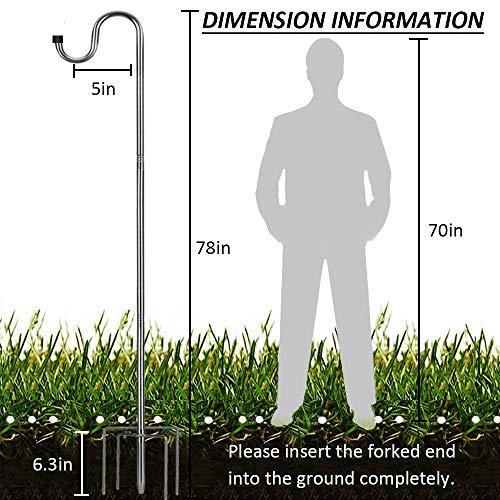 COCONUT Schäferhaken für Vogelhäuschen, 200 cm, 1,6 cm Breite, strapazierfähig, verstellbar, für den Außenbereich, mit 5-Zinken-Basis, für Laternen, Pflanzen, Aufhänger, Hochzeitsdekoration, Silber