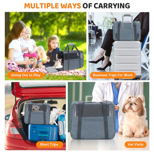 Image of JUNGYOUN Premium Cat Carrier - Pet Carrier for Cat & Small Dogs up to 15lbs - Airline Approved Travel Dog Carrier with Anti-Escape Zippers, Collapsible Travel Bowl & Padded Strap