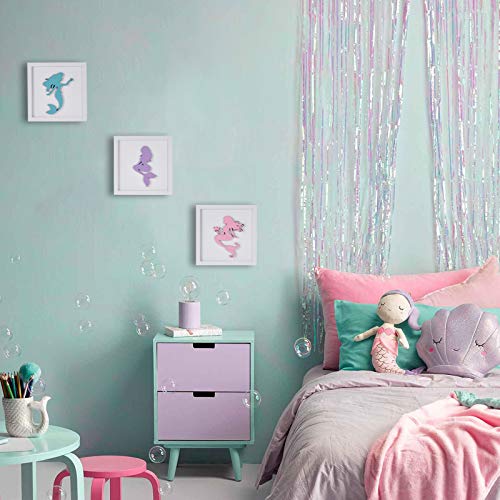 JunyRuny 3D Mermaid Wood Framed Wall Decor, Mermaid Bathroom Decor for