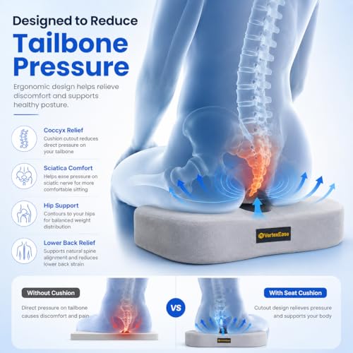 Image of Ultimate Pro Coccyx Cushion for Tailbone Pain | Tail Bone Pain Relief Cushion | High Density Hi-Per Foam Ergonomic Seat Cushion for Sciatica,Hip Support | Contoured Office & Home Chair