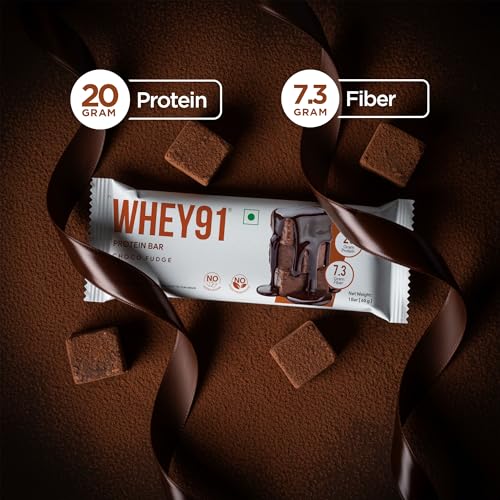 Image of Whey91 Choco Fudge Protein Bar, 20g Protein & 7.3g Fiber in each, No Added Sugar, No Artificial Flavour, 390g- (Pack of 12)