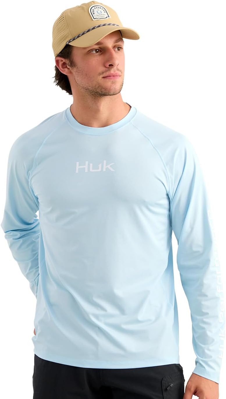 HUK Men's Airweight Crew, UPF 30+ Lightweight Performance Fishing Shirt with Recycled Polyester and Raglan Sleeves
