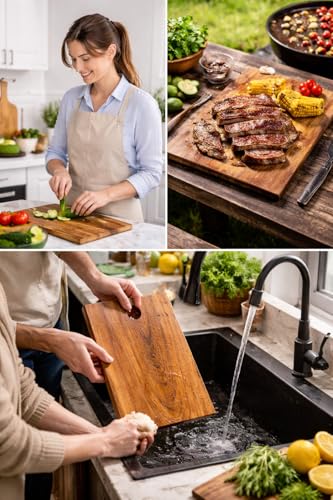 Image of Pure Neem Wood Chopping Board | Natural Anti-Bacterial Wooden Cutting Board for Kitchen | Knife Friendly, Durable & Eco-Friendly Board for Vegetables, Fruits,Meat & Cheese (100% Genuine Neem Wood)