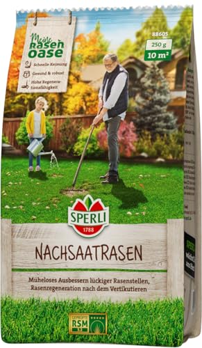 SPERLI Césped de siembra de 0,25 kg para 10 m² – Semillas de césped de germinación rápida, semillas de césped para regeneración del césped, alta capacidad de regeneración, ideal para retoques y
