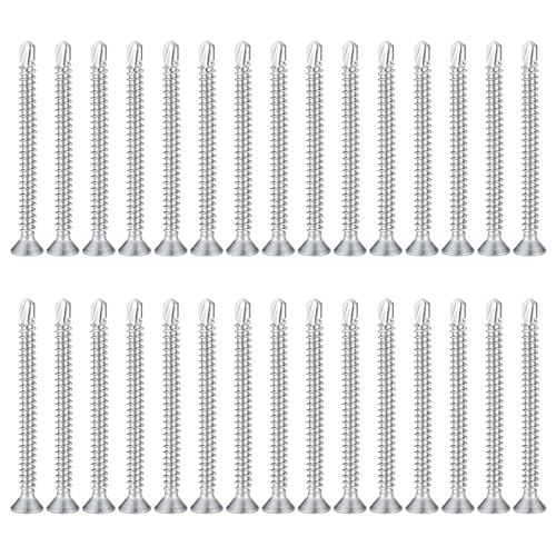 120 Piezas de Chapa de 4.2 x 50 mm Tornillos Autoperforantes, 410 Acero Inoxidable Cabeza Avellanada, Para Productos de Electrodomésticos, Muebles de Madera y Metal