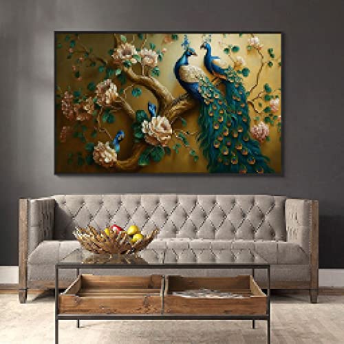 Peinture toile paon 40x60cm pour habiller un mur vide sans encombrer l'espace