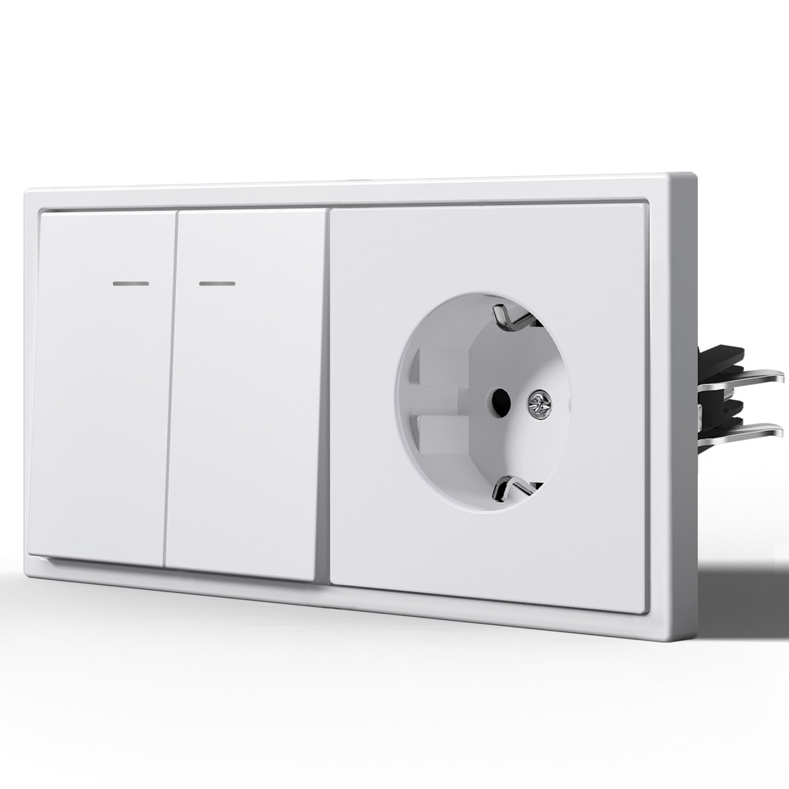 BSEED Switch Switch and Plug, Matte Rocker with Hook,Push Button with LED Pilots,Easy Installation,C-Series,2 Gang 2 Way with Socket,150 mm White