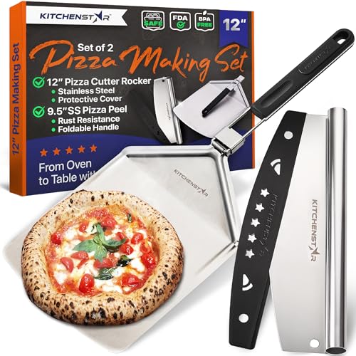 12" Pizza Making Kit (Set of 2) - 12" Pizza Cutter Rocker Knife w...