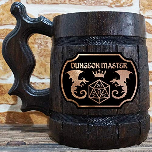 Dungeon Master Beer Mug, Dungeons & Dragons Wooden Beer Stein, DM Gift, DnD Beer Tankard, Gift for Him, Geek Gift