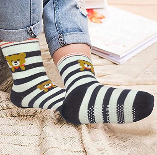 Image of Freshfoot Organic Cotton Ankle Length Anti Slip Socks For Baby With Grip 0-36 Months-Cartoon, Multicolored