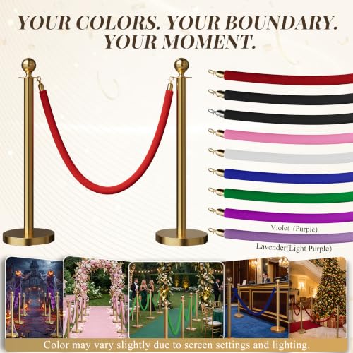 Image of 2PCS Red Velvet Stanchion Ropes 5 Ft Crowd Control Ropes Barrier with Gold Hooks for Party Supplies,Photobooth Accessories, Prom,Birthday,Business,Wedding, Museums