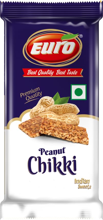 Euro Peanut Chikki Traditional Indian Sweet Snacks, Made with Jaggery & Roasted Peanuts, 40g, Pack of 60-image-13