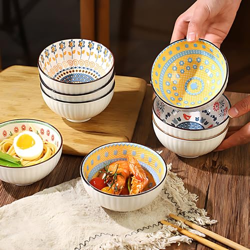 Image of Premium Ceramic Bowls Set of 6 for Kitchen & Dining | Microwave Safe Serving Bowls for Soup, Snacks, Salad, Ice Cream, Pasta & Cereal | Dishwasher Safe Multicolor Bowls