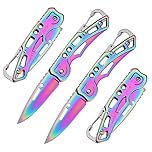 WWZJ 2 Pack Pocket Knife (Multicolored Titanium) with Key Ring Easy to Everyday Carry, Folding Knife Self-Defense