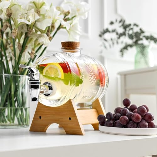 Image of 5.5 Litre Footed Glass Juice Dispenser with Tap | Prime Detox Mason Jar Beverage Dispenser Counter Table Top Infused for Water, Beer, Juice, Liquor Dispenser Pack of 1