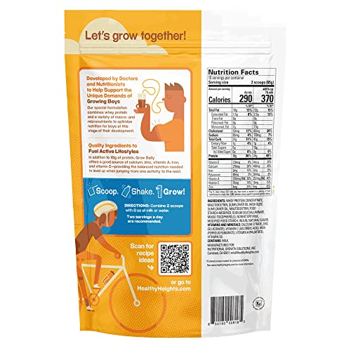Healthy Heights Grow Daily Boys 10+ Shake Mix Bag Protein Powder (Plain) - Developed By Pediatricians - High In Protein Nutritional Shake - Contains Key Vitamins & Minerals - No Added Sugar #TOP1