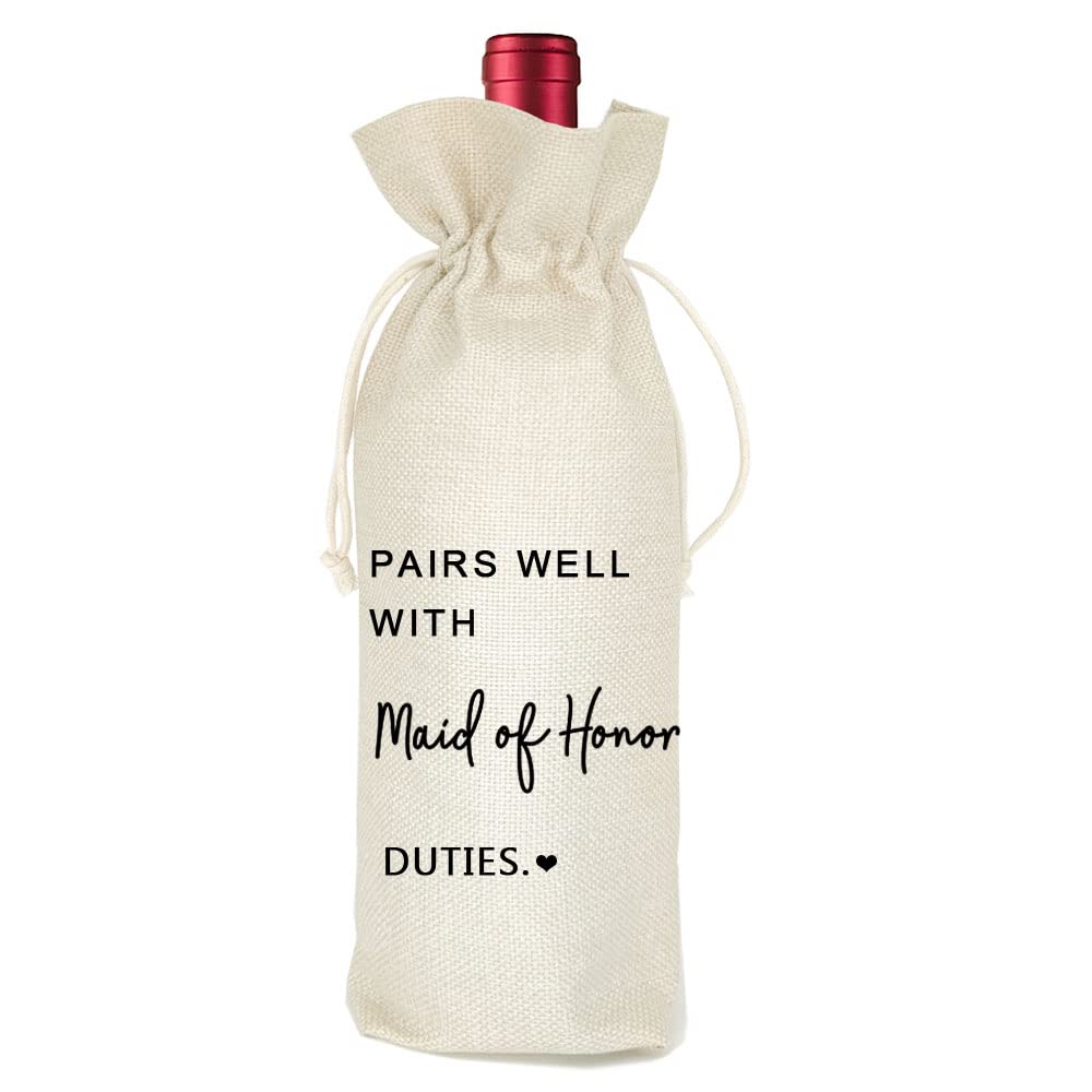 Socive Maid of Honor Proposal Wine Bag Gift for Bridesmaid,Wedding Wine Bag, Bridal Shower,Engagement, Bachelorette Party Favor, Pairs Well with Maid of Honor