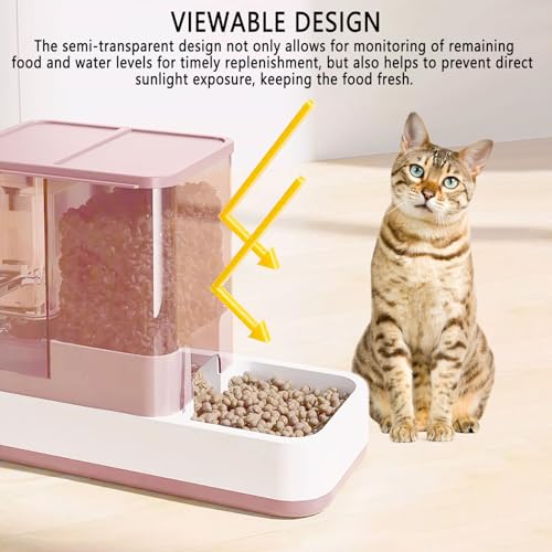 kathson Gravity Cat Food and Water Dispenser Automatic Dog Feeder Waterer 2 in 1 Auto Pet Food and Water Bowl Set Self Feeding for Puppy Kitten，Pink - Thumbnail 4