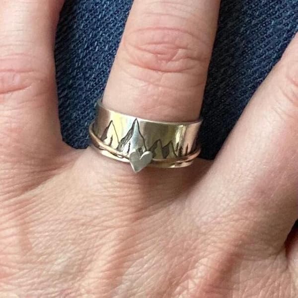 Mountain Love Heart Spinning Ring Keep Climbing Statement Anti Anxiety Fidget Rotate Freely Inspirations Stress Relief Finger Band Rings for Women Men Birthday Christmas Personalized Jewelry Gifts (7) by OIDIMS - Image 4