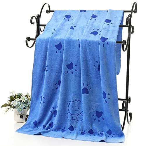 KUTKUT Dog Towel, Looluuloo Microfiber Drying Towels for Dog, Dog Bath Towel, Beach Towel, Absorbent Towel Suitable for Small and Medium Dogs (Blue: 140 x 70cm)-image-1