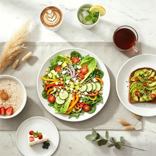 Image of 40 PCS Wheat Straw Dinnerware Sets, Service for 8 - Dinner Plates, Cereal Bowls, Drinking Glasses, Unbreakable Plastic Plates and Bowls Sets, Dishwasher and Microwave Safe for Kitchen - White