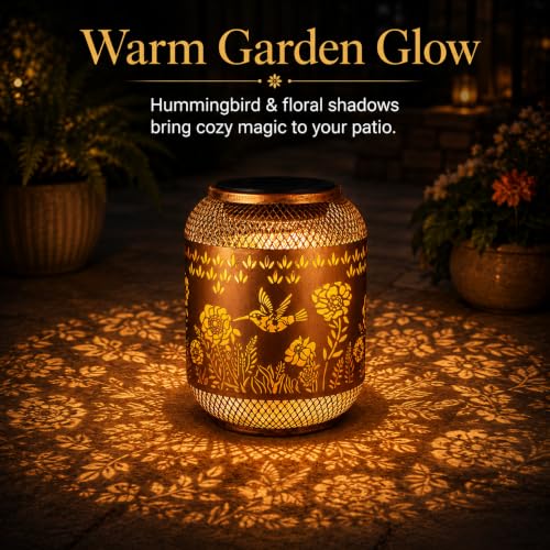 Image of Hummingbird Solar Lantern Outdoor Hanging Solar Garden Light Gifts for Mom Grandma Women,Waterproof Metal Decorative Lantern, Warm White Solar Lights for Patio Yard