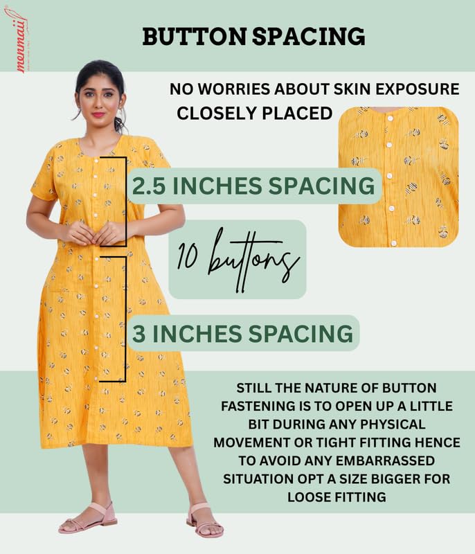 Image of MENMAII Women's [L-4XL] Full Open /Front Buttoned [a Kind of Adaptive Clothing] Multipurpose Nighty for Maternity /Pregnancy /Elderly /Patient /Feeding /Hospital Purpose Nighty Calf Length