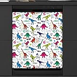  Bunte Dinosaurier-Sp¨¹lmaschine, magnetische Abdeckung, K¨¹chendekoration, Dinosaurier-Druck, Front, Geschirrsp¨¹ler, K¨¹hlschrank, magnetische Abdeckung, Aufkleber, Ger?t, 58 x 66 cm