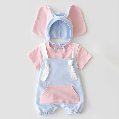 Miniatura 2 de Overol de retazos para bebés recién nacidos, pantalones con tirantes y lindo sombrero de elefante, trajes de verano para niños, Azul