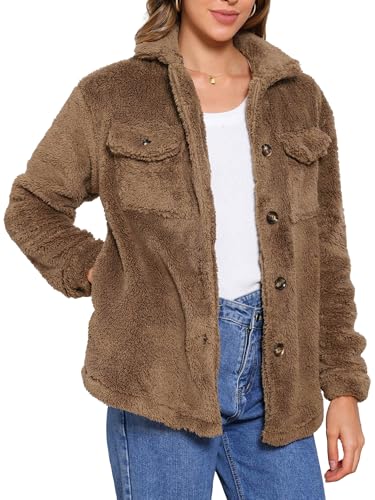 Allegra K Winter Faux Fur Coats for Women's Fuzzy Shearling Pockets Button Down Teddy Jacket Outerwear