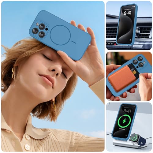 Image of Miracase Magnetic for iPhone 15 Pro Max Case, [Soft Anti-Scratch Microfiber Lining], Compatible with MagSafe, Liquid Silicone Case Shockproof Drop Protection Phone Case for 15 ProMax, Capri Blue