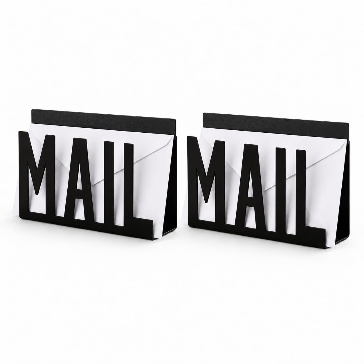 Ruwnii 2Pcs Black Metal Letter Rack, Mail Organiser Cutout Letter Holder