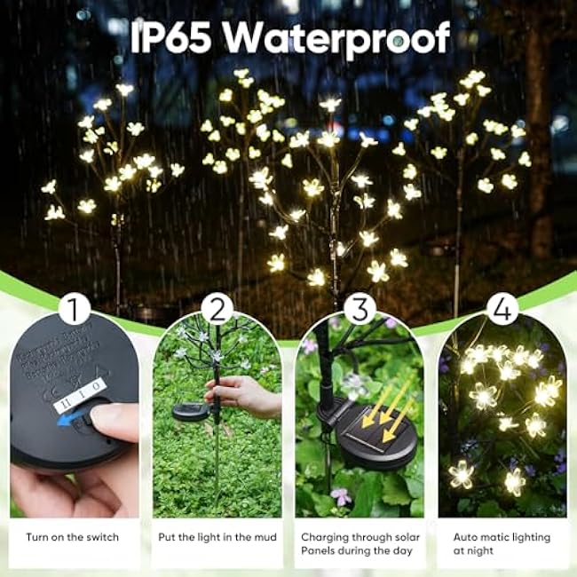 Solar Garden Lights Waterproof, Solar Outdoor Lights Decorative 4Pack, 80Led Solar Powered Flowers Garden Decor, Outdoor Fairy Lights for Yard,Pathway,Lawn,Outside,Garden Decorations