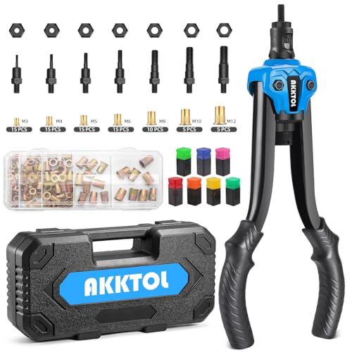 AKKTOL Nietmutternzange Set inkl. 80 Nietmuttern M3-M12, Dorne, Box & Schutzgehäuse - Robuste Gewindenieten Zange Set für Autoreparatur & Metallbearbeitung